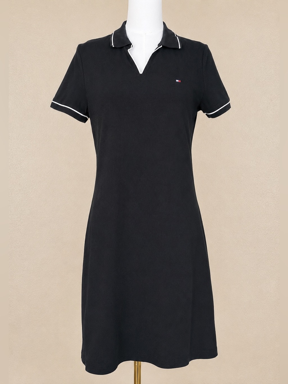 Tommy Hilfiger Black Polo Dress with White Trim Golf Mini Size M